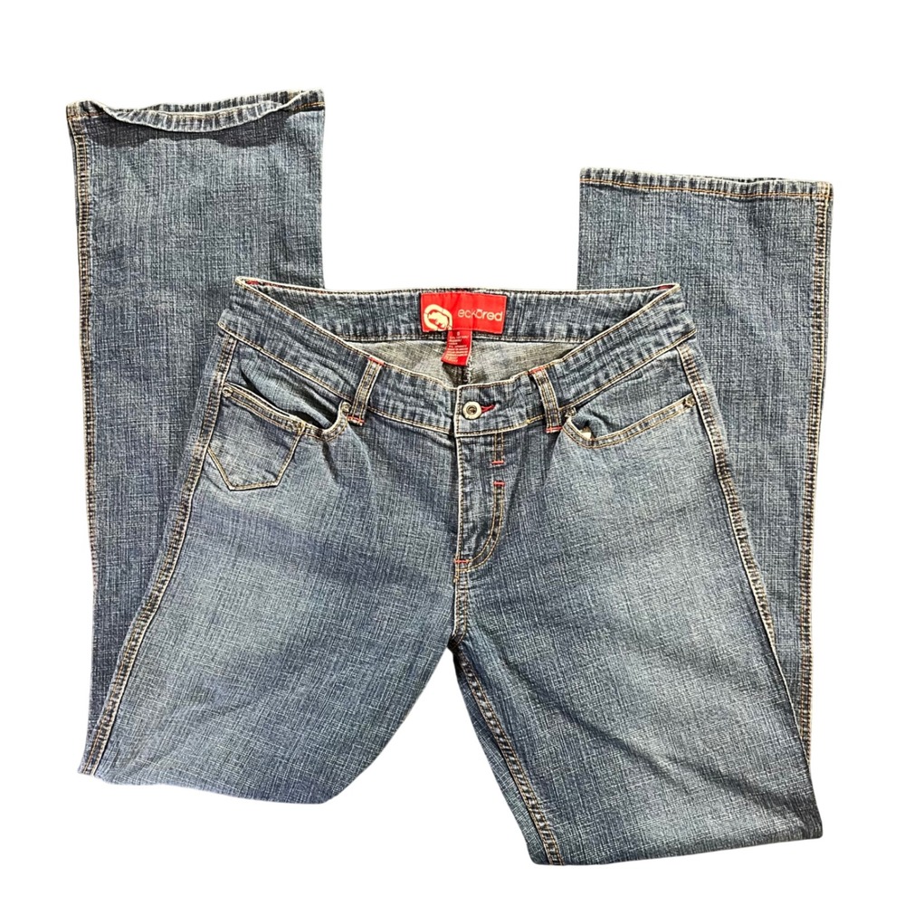 Ecko Red Womens Bootcut Jeans Blue‎ Denim Red Contrast Stitching Size 13 Vintage